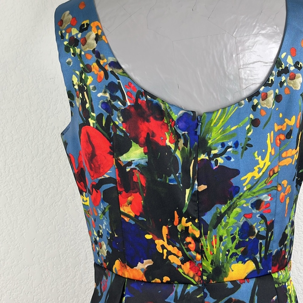 David Meister Blue Floral Fit Flare Sleeveless Scoop Neck Party Dress - Picture 8 of 11